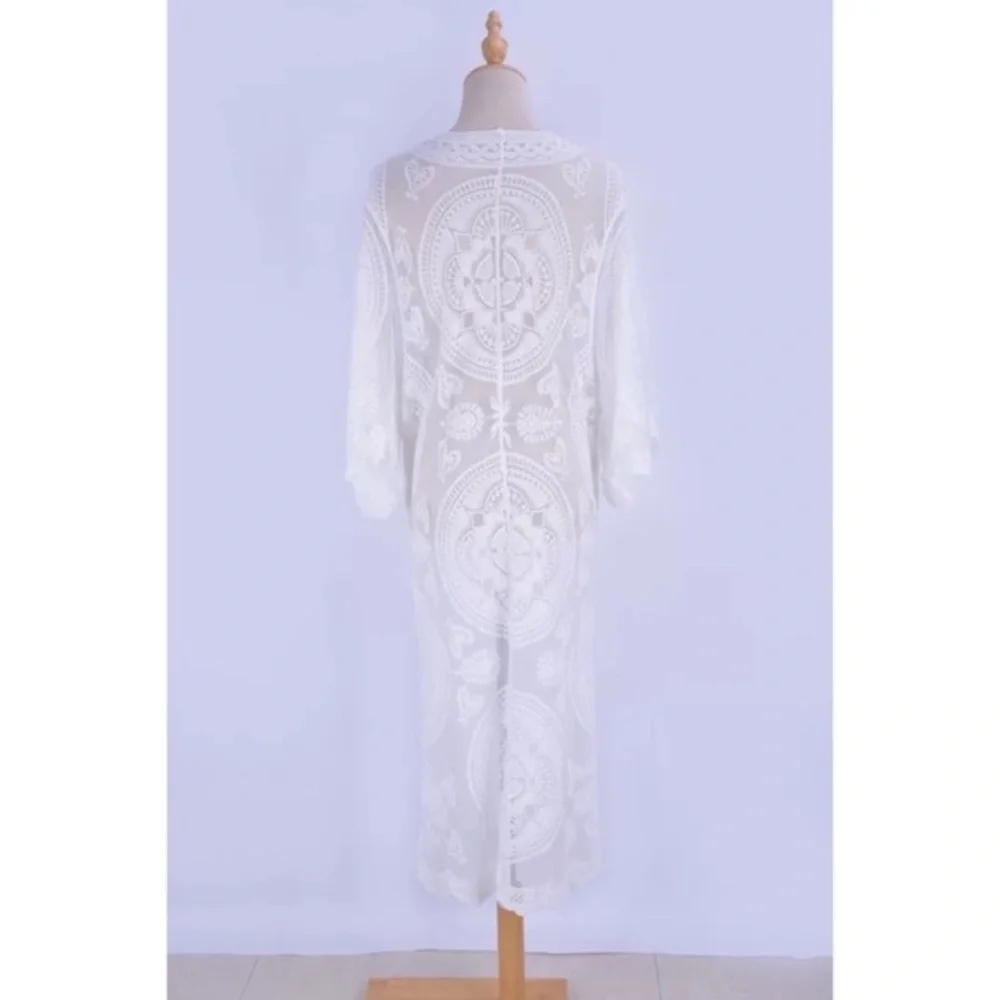 SOLD OUT Scalloped Sheer Mesh Lace Boho Kimono Coverup Wrap - Picture 7 of 7